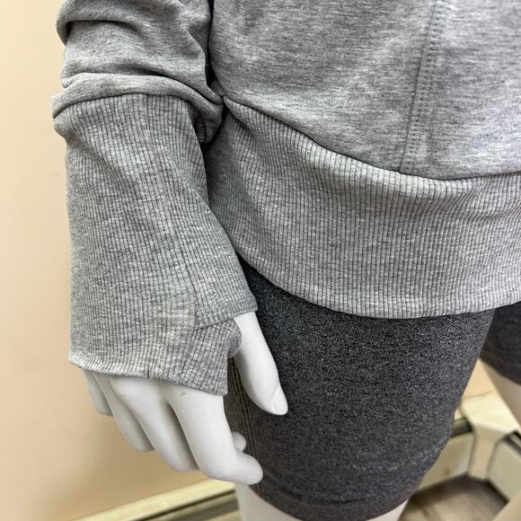 Athleta Gray French Terry Track Pullover Slouchy Cowl Neck Sweatshirt Size L - Picture 5 of 12